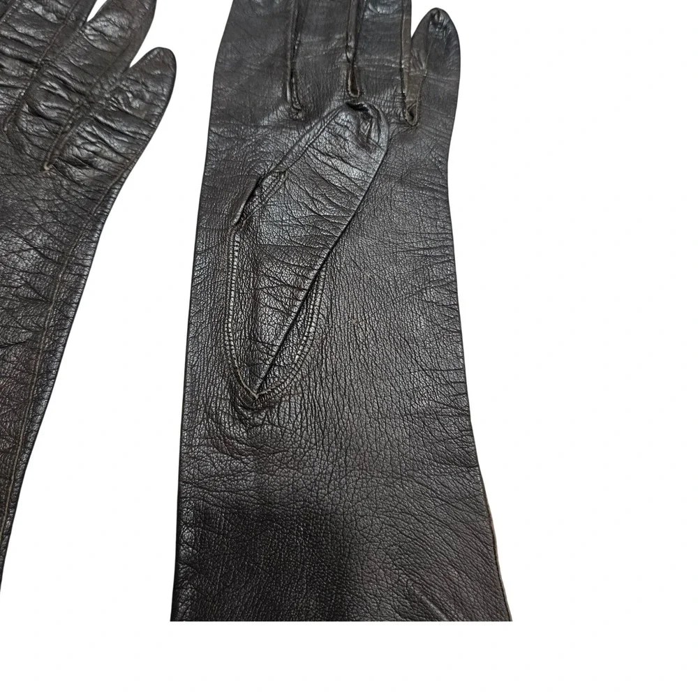 Vintage 60s 70s Brown Leather Gloves 7.5 France Elegant Opera Bridgerton Driving